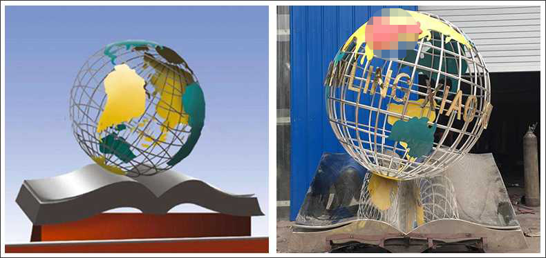 不銹鋼地球，景觀地球雕塑，學校地球儀擺件