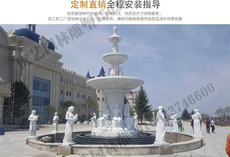 大理石景觀噴泉安裝，如何安裝大型景觀噴泉，定制石雕噴泉工廠